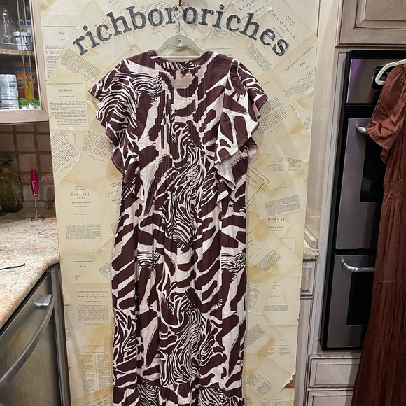 Anthropologie The Cassandra Maxi Dress Zebra Print Ruffled Hem Brown Motif - Picture 6 of 6